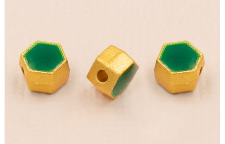 Entrepieza Hexagonal 5*5*4mm Oro Esmalte Verde