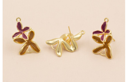 Pendiente Doble Flor 30*18 Mostaza y Cardenal