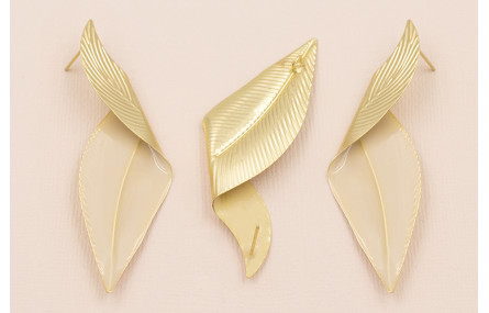 Pareja Pendientes Hoja Doblada 70*20 Esmalte Beige