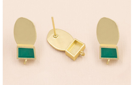 Pendiente cuadrado Verde con Chapa 18*7mm Oro Mate