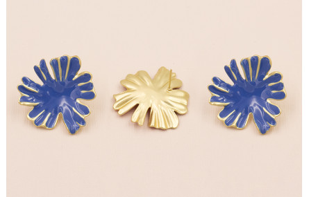 Pendiente Flor Oro Mate esmalte Azul 33mm diametro
