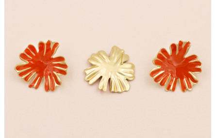 Pendiente Flor Oro Mate esmalte Naranja teja 33mm 