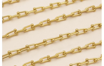 Cadena Acero eslabón herradura 15*6mm Baño Oro