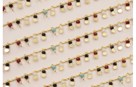 Cadena Discos 3mm con Piedra Multicolor Baño Oro