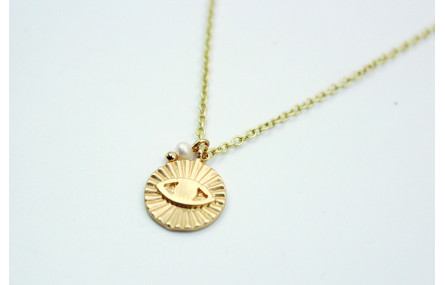 Solitario cadena eslabón pequeño oro mate con chap