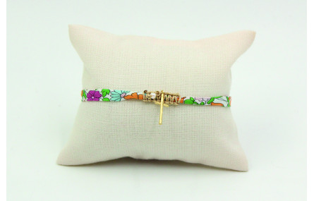 Pulsera lazo liberty con flores naranjas, azules, 