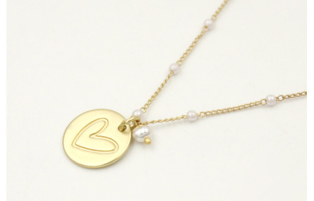 Solitario con cadena de microperlas y colgante cha