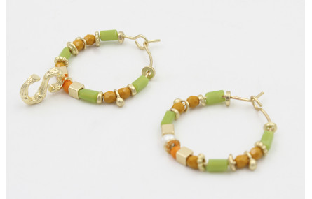 Pendientes aros con rectangulos facetados verdes, 