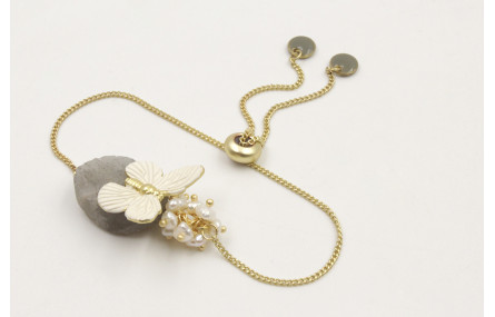 Pulsera eslabón plano dorado mate con flores y bur