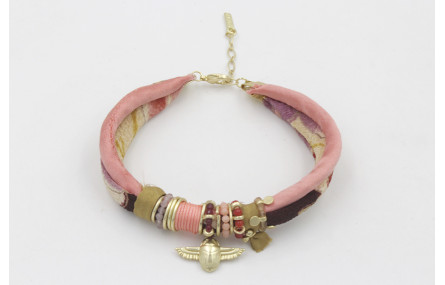 Pulsera seda natural salmón y lazo tubo kimono gra