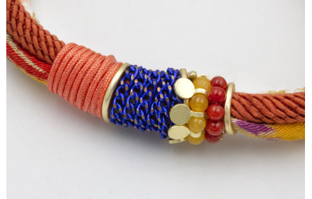 PULSERA LAZO TUBO KIMONO AMARILLO Y CORDÓN RETORCI