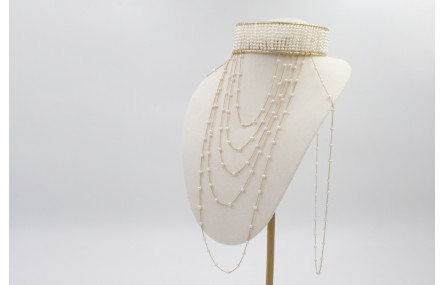 Choker doble aro todo cosido de perlas naturales y