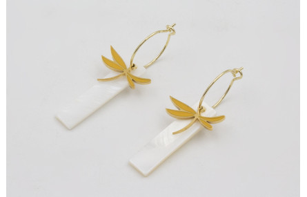 Pendientes acero inoxidable aro con libelula esmal