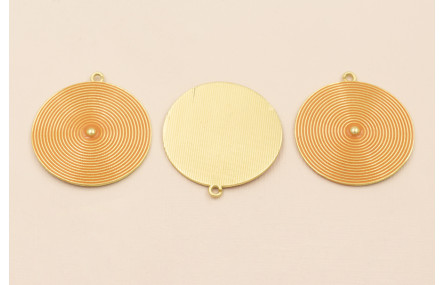 Colgante Disco rayado de 38mm O.mate Esmalte Ocre