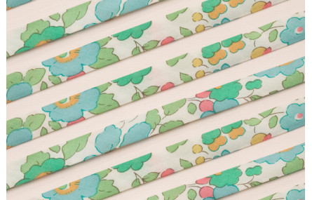Lazo estampado bies 10mm Flores Turquesa