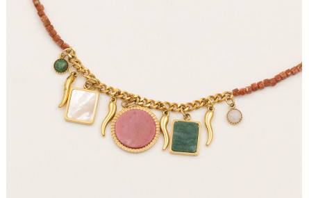 Collar cubos facetados cuarzo marrones con centro 