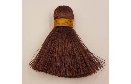 Pompón 60mm*15mm Marrón oscuro y cordón mostaza