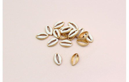 Pieza caracola  pasante 15*9mm Oro Mate y Blanco