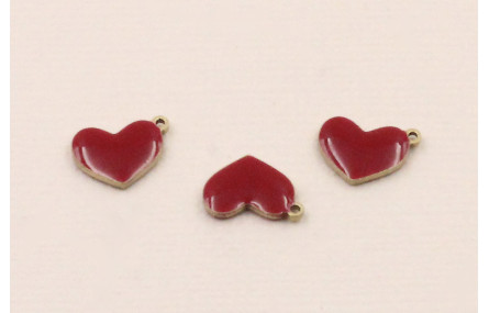 Colgante Corazón plano 10*7mm esmalte Rojo