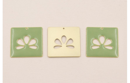 CuentCuadrado 25mm esmalte verde Oliva Flor Calada