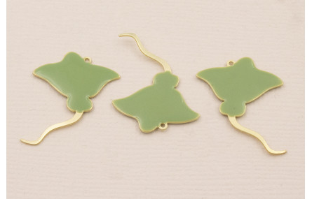 Cuenta Manta Raya 25*20mm verde Oliva y Oro Mate