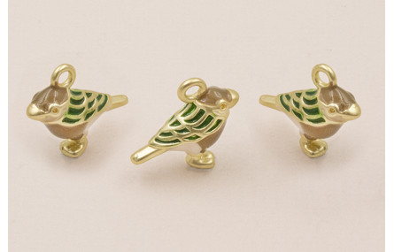 Colgante Pájaro 15*17  Esmalte Verde, Rosa Marrón