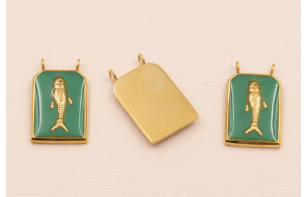 Colgante Chapa Pez Stainless Steel 25*15 Verde