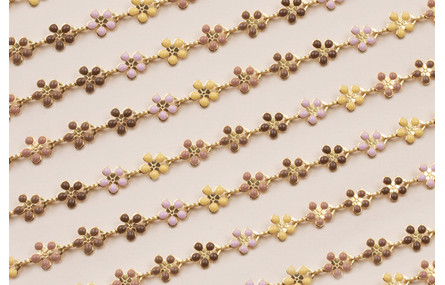 Cadena Margaritas de 5mm Rosa y Tierra Baño Oro