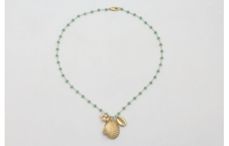 Collar cadena bolas facetadas turquesas con colgan