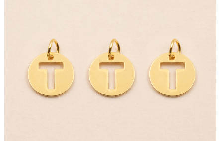 Colgante letra T 10mm Baño Oro 18K, 3Micras