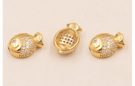 Entrepieza Pez con Brillos 12*8mm Baño ORO 18K 3M