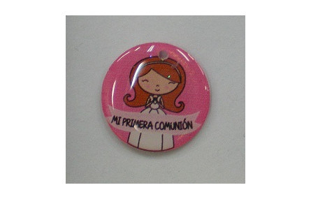 Disco Resina Mi Primera Comunión 20mm Rosa