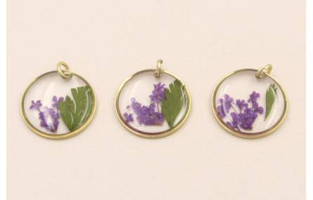 Colgante disco Cristal 14mm con Flores Moradas
