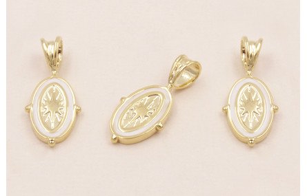 Pieza Acero Colgante Brujula 25*10 Oro y  Blanco