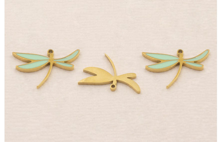 Cuenta Libélula 17*11mm Acero Turquesa y Oro