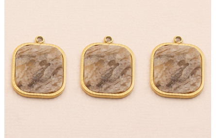 Colgante S.Steel 316L 16*13 Piedra vetas marrones