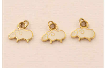 Colgante Oveja Acero 316L 9*5mm Esmalte Blanco