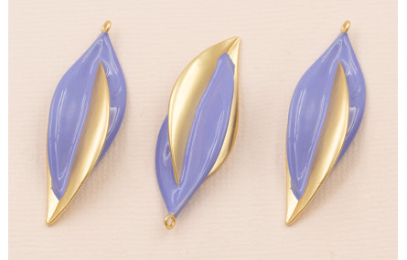 Colgante Hoja Bicolor 40*12mm Oro Mate y Azul
