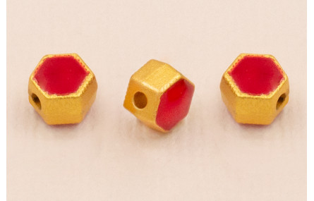 Entrepieza Hexagonal 5*5*4mm Oro Esmalte Granate