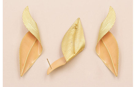 Pareja Pendientes Hoja Doblada 70*20 Esmalte Rosa