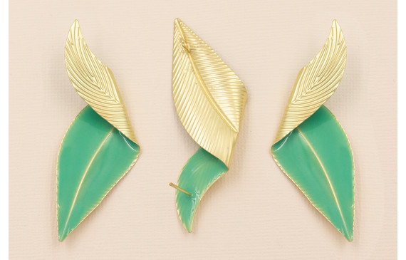 Pareja Pendientes Hoja Doblada 70*20 Esmalte verde