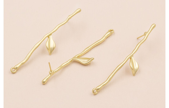 Pendiente Rama con Hoja 60mm Oro Mate