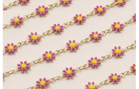 Cadena Marganitas 6mm diametro Fuxia + Amarillo