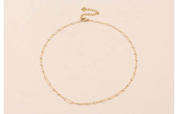 Cadena doble Completa con cierre 43cms Acero perla