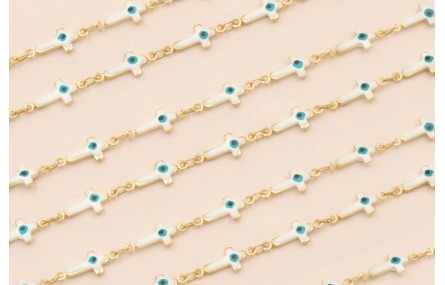 Cadena Cruces 17*7 Blancas con Ojo Turco Oro Mate