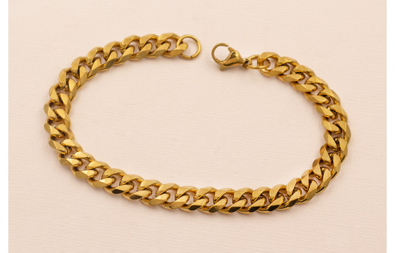 Pulsera Completa Acero Inox. Eslabón  de 8*3mm Oro