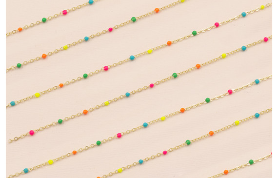 Cadena 1mm Oro con Esmaltes de 2mm Multicolor