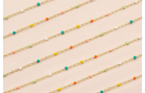 Cadena 1mm Oro Esmaltes de 2mm Multicolor Pastel