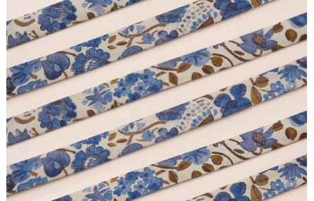 Lazo estampado bies 10mm Flores Azules