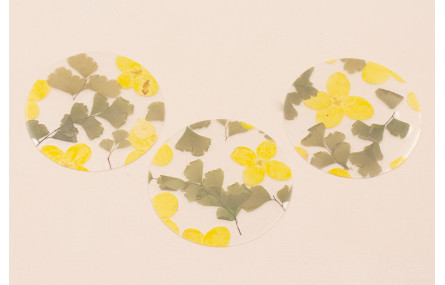 Lentejuela Disco 50mm con Flor Natural Amarillas 